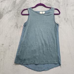 Catherine Malandrino‎ Top Womens XS Blue Linen Front Chiffon Ruffled Back Tank